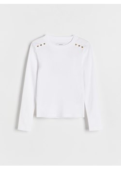 Reserved - Bawełniana bluzka w prążek - biały ze sklepu Reserved w kategorii Bluzki dziewczęce - zdjęcie 173870262