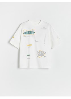 Reserved - T-shirt oversize z nadrukiem - złamana biel ze sklepu Reserved w kategorii T-shirty chłopięce - zdjęcie 173870353