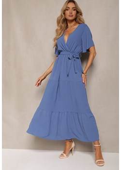 Niebieska Sukienka Maxi z Gumką w Talii i Głębokim Dekoltem Chemiste ze sklepu Renee odzież w kategorii Sukienki - zdjęcie 173874263