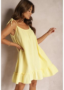 Żółta Bawełniana Sukienka Muślinowa o Pudełkowym Kroju na Ramiączkach z Wiązaniem Xirvia ze sklepu Renee odzież w kategorii Sukienki - zdjęcie 173874273