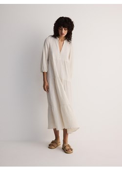 Reserved - Sukienka oversize z wiskozą i lnem - złamana biel ze sklepu Reserved w kategorii Sukienki - zdjęcie 173875141