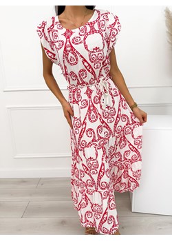 Biało-Czerwona Wzorzysta Sukienka z Paseczkiem ze sklepu ModnaKiecka.pl w kategorii Sukienki - zdjęcie 173876980