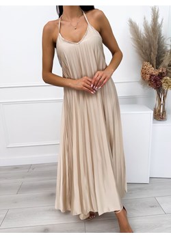 Beżowa Plisowana Sukienka Maxi ze sklepu ModnaKiecka.pl w kategorii Sukienki - zdjęcie 173877073