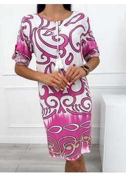Biało-Różowa Sukienka ze Wzorem ze sklepu ModnaKiecka.pl w kategorii Sukienki - zdjęcie 173877092