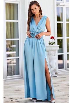 Satynowa sukienka maxi z ozdobną różą niebieska Paloma, Kolor niebieski, Rozmiar 34, Roco Fashion ze sklepu Primodo w kategorii Sukienki - zdjęcie 173880732