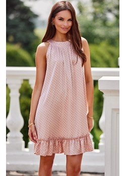 Mini sukienka z falbaną i paskiem różowa Mila, Kolor różowy-wzór, Rozmiar L/XL, Roco Fashion ze sklepu Primodo w kategorii Sukienki - zdjęcie 173880792