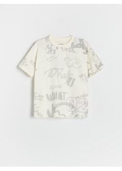 Reserved - T-shirt oversize z nadrukiem - złamana biel ze sklepu Reserved w kategorii T-shirty chłopięce - zdjęcie 173883331