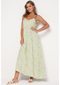 Zielona Bawełniana Sukienka na Regulowanych Ramiączkach w Kwiaty Hesvia ze sklepu Born2be Odzież w kategorii Sukienki - zdjęcie 173884350