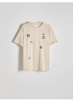 Reserved - T-shirt comfort z nadrukiem - beżowy ze sklepu Reserved w kategorii T-shirty męskie - zdjęcie 173885092