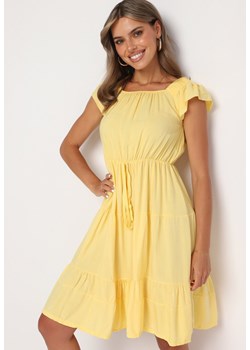 Żółta Rozkloszowana Sukienka w Hiszpańskim Stylu z Gumką w Pasie Yemvia ze sklepu Born2be Odzież w kategorii Sukienki - zdjęcie 173885464