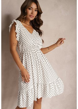 Biała Taliowana Sukienka z Wiskozą Bawełną i Gumką w Talii Ozdobiona Falbanką Gesvia ze sklepu Renee odzież w kategorii Sukienki - zdjęcie 173887064