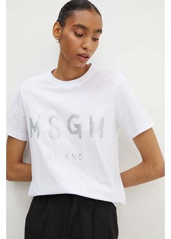 MSGM t-shirt bawełniany damski kolor biały 3441MDM510G.237002 ze sklepu ANSWEAR.com w kategorii Bluzki damskie - zdjęcie 173894522
