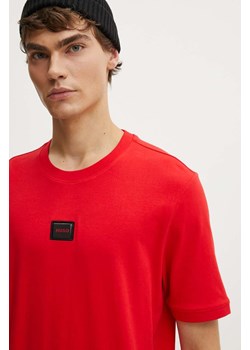 HUGO t-shirt bawełniany męski kolor czerwony gładki 50528171 ze sklepu ANSWEAR.com w kategorii T-shirty męskie - zdjęcie 173894603