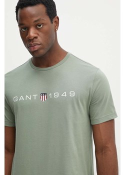 Gant t-shirt bawełniany męski kolor zielony z nadrukiem ze sklepu ANSWEAR.com w kategorii T-shirty męskie - zdjęcie 173894723