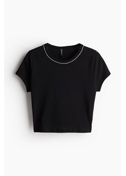 H & M - Krótki T-shirt ze zdobieniami - Czarny ze sklepu H&M w kategorii Bluzki damskie - zdjęcie 173895064