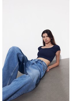H & M - Krótki T-shirt w prążki - Niebieski ze sklepu H&M w kategorii Bluzki damskie - zdjęcie 173895082