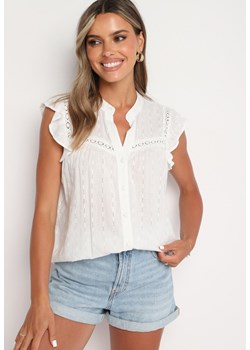 Biała Koszula Bluzka Bawełniana z Guzikami i Ażurową Wstawką Namsori ze sklepu Born2be Odzież w kategorii Bluzki damskie - zdjęcie 173899600