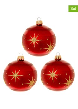 Krebs Glas Lauscha Bombki (3 szt.) w kolorze czerwono-złotym - Ø 8 cm ze sklepu Limango Polska w kategorii Dekoracje bożonarodzeniowe - zdjęcie 173906323