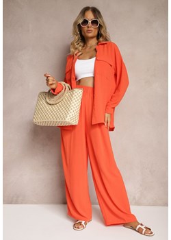Pomarańczowy 2-częsciowy Komplet Casual z Szerokimi Spodniami i Koszulą Oversize Hyparissa ze sklepu Renee odzież w kategorii Komplety i garnitury damskie - zdjęcie 173952692