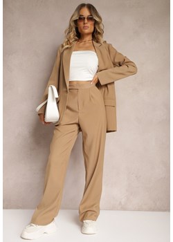 Ciemnobeżowe Szerokie Spodnie z Zapięciem na Haczyk Brutris ze sklepu Renee odzież w kategorii Spodnie damskie - zdjęcie 173952710