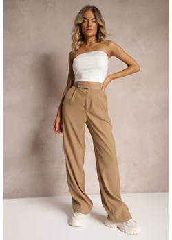 Ciemnobeżowe Szerokie Spodnie z Zapięciem na Haczyk Brutris ze sklepu Renee odzież w kategorii Spodnie damskie - zdjęcie 173952711