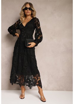 Beżowa Rozkloszowana Sukienka Retro z Ażurowej Koronki Meliris ze sklepu Renee odzież w kategorii Sukienki - zdjęcie 173952930