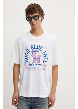 Hugo Blue t-shirt bawełniany męski kolor biały z nadrukiem 50519328 ze sklepu ANSWEAR.com w kategorii T-shirty męskie - zdjęcie 173954002