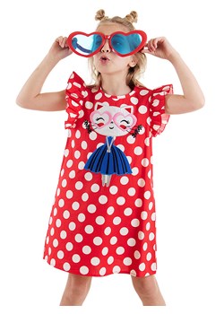 Denokids Sukienka &quot;Polka Dot Kitty&quot; w kolorze czerwonym ze sklepu Limango Polska w kategorii Sukienki dziewczęce - zdjęcie 173955974