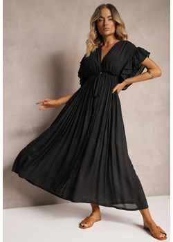 Czarna Bawełniana Sukienka z Gumką w Talii i Falbankami Rivatia ze sklepu Renee odzież w kategorii Sukienki - zdjęcie 173957543