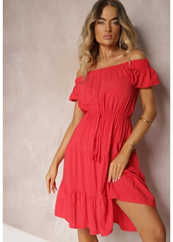 Czerwona Sukienka Typu Hiszpanka z Gumką w Pasie Zemvia ze sklepu Renee odzież w kategorii Sukienki - zdjęcie 173957561