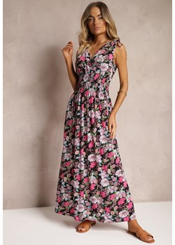 Czarna Rozkloszowana Sukienka w Kwiatowy Print ze Sznureczkami przy Ramionach Wlanda ze sklepu Renee odzież w kategorii Sukienki - zdjęcie 173957611