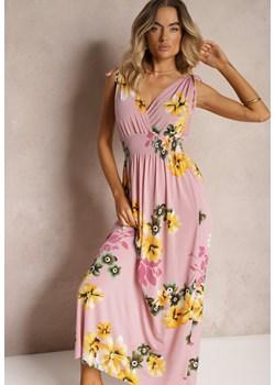 Różowa Sukienka z Wiązanymi Ramiączkami w Kwiatowy Print o Rozkloszowanym Fasonie Talloa ze sklepu Renee odzież w kategorii Sukienki - zdjęcie 173957621