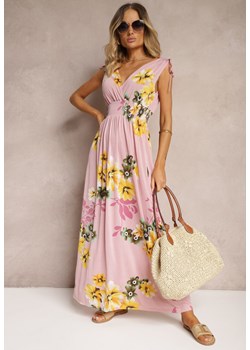 Różowa Sukienka z Wiązanymi Ramiączkami w Kwiatowy Print o Rozkloszowanym Fasonie Talloa ze sklepu Renee odzież w kategorii Sukienki - zdjęcie 173957622