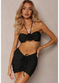 Czarne Bikini ze Spódniczką Ozdobione Kwiatową Aplikacją 3D Coren ze sklepu Renee odzież w kategorii Stroje kąpielowe - zdjęcie 173957633