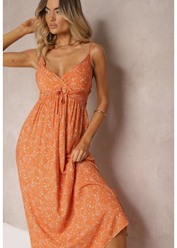 Pomarańczowa Wiskozowa Sukienka na Ramiączkach z Rozkloszowanym Dołem Irislynn ze sklepu Renee odzież w kategorii Sukienki - zdjęcie 173959691