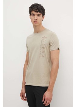 Alpha Industries t-shirt bawełniany męski kolor beżowy wzorzysty 138500 ze sklepu ANSWEAR.com w kategorii T-shirty męskie - zdjęcie 173962222