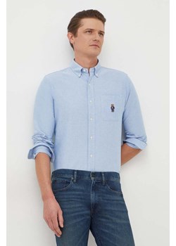 Polo Ralph Lauren koszula bawełniana męska kolor niebieski regular z kołnierzykiem button-down ze sklepu PRM w kategorii Koszule męskie - zdjęcie 173964540