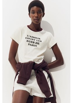 H & M - Dopasowany T-shirt bawełniany - Biały ze sklepu H&M w kategorii Bluzki damskie - zdjęcie 173966734