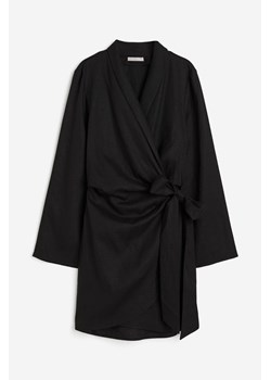 H & M - Kopertowa sukienka z domieszką lnu - Czarny ze sklepu H&M w kategorii Sukienki - zdjęcie 173968094