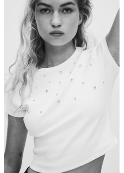 H & M - Krótki T-shirt ze zdobieniami - Biały ze sklepu H&M w kategorii Bluzki damskie - zdjęcie 173968122