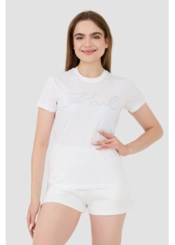 KARL LAGERFELD Biały t-shirt Rhinestone Logo, Wybierz rozmiar L ze sklepu outfit.pl w kategorii Bluzki damskie - zdjęcie 173970310