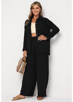 Czarny 2-częściowy Komplet Oversize z Koszulą i Szerokimi Spodniami Tialla ze sklepu Born2be Odzież w kategorii Komplety i garnitury damskie - zdjęcie 173972893