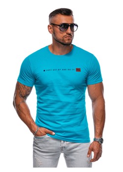 T-shirt męski z nadrukiem 1974S - turkusowy ze sklepu Edoti w kategorii T-shirty męskie - zdjęcie 173973602