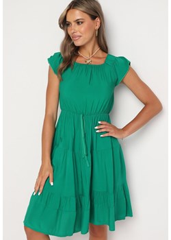 Zielona Rozkloszowana Sukienka w Hiszpańskim Stylu z Gumką w Pasie Yemvia ze sklepu Born2be Odzież w kategorii Sukienki - zdjęcie 173976072