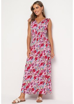 Różowa Sukienka Rozkloszowana w Kwiaty z Wiązaniem na Ramionach Wlara ze sklepu Born2be Odzież w kategorii Sukienki - zdjęcie 173976094