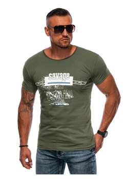 T-shirt męski z nadrukiem 1983S - oliwkowy ze sklepu Edoti w kategorii T-shirty męskie - zdjęcie 173980743