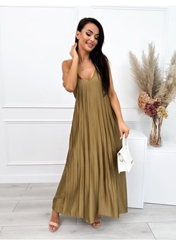 Oliwkowa Plisowana Sukienka Maxi ze sklepu ModnaKiecka.pl w kategorii Sukienki - zdjęcie 173981823