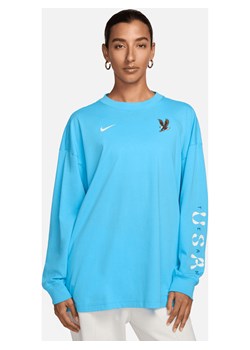 Damska koszulka z długim rękawem Nike USA Essentials - Niebieski ze sklepu Nike poland w kategorii Bluzki damskie - zdjęcie 173984822