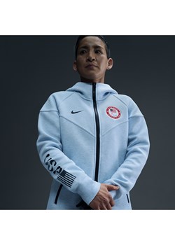 Damska bluza z kapturem i zamkiem na całej długości Nike Team USA Tech Fleece Windrunner - Niebieski ze sklepu Nike poland w kategorii Bluzy damskie - zdjęcie 173984943