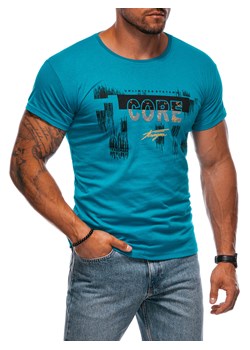 T-shirt męski z nadrukiem 1981S - turkusowy ze sklepu Edoti w kategorii T-shirty męskie - zdjęcie 173990192